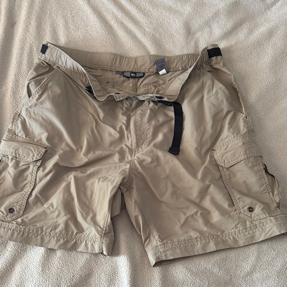 REI Tan Cargo Shorts with Flat Front Design